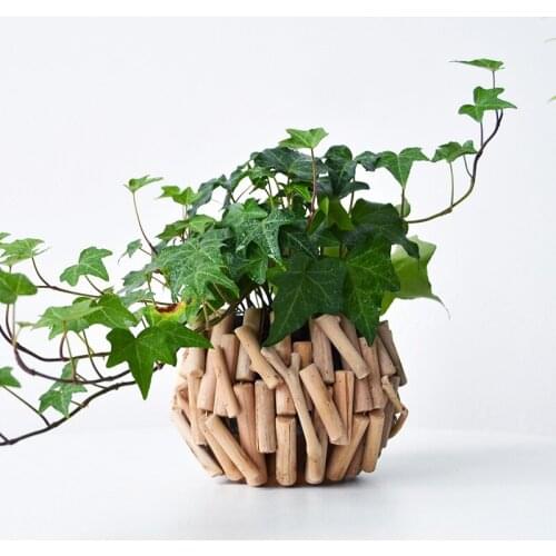 European Style Wooden Glass Vase Table Living Room Decoration Art Flower Arrangement Hydroponic Vase Home Decoration Accessories