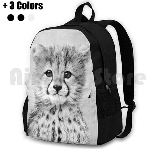 Baby Cheetah-Black & White Outdoor Hiking Backpack Riding Climbing Sports Bag Cheetah Cub Tiger Lion Cat Animal Animals