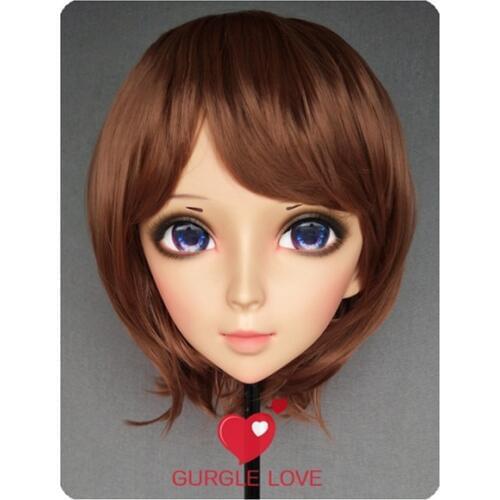 DM179) Lovely Sweet Girl Resin Half Head Kigurumi Mask With BJD Eyes Cosplay Japanese Anime Role Lolita Mask Crossdress Doll