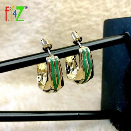 F.J4Z New Womens Earrings Trend Enamel Irregular Alloy Hoop Earring Lady Cocktail Jewelry aretes de mujer modernos 2021