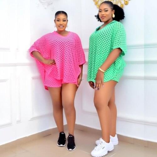 Two Piece Set Polyester Women African Clothes Summer Fashion Africa Suit Top And Shorts Super Elastic African Suits For Lady