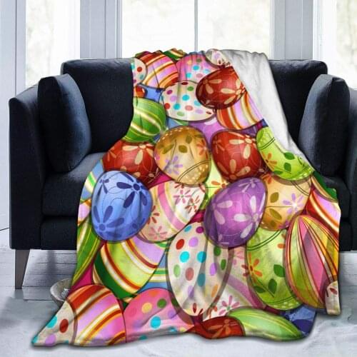 Colorful Easter Eggs Easter Spring Holiday Throw Blanket Plush Microfiber Flannel Fleece Blanketfor Bed Sofa Couch Camping
