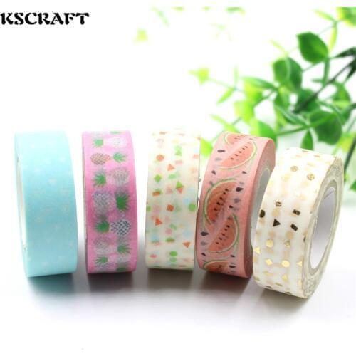 KSCRAFT 15mm*10m Adhesive Tape for Scrapbooking DIY Craft Sticky Deco Masking Japanese Paper Washi Tape Color 5pc/set