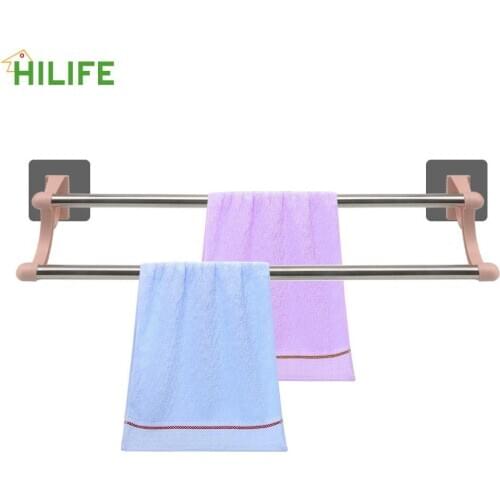 Kitchen Tools Stainless Steel Bar Bathroom Kitchen Hanging Holder Double-bar Towel Rack Over Door Cabinet Shelf Rack