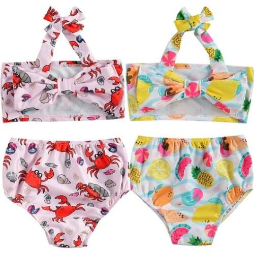 Summer Girls Swimwear Printed Bowknot Kids Bikini Sets Baby Swimsuit Two Piece Toddler Bathing Suits Beachwear 1-6Y