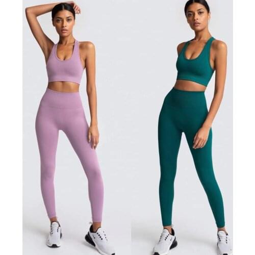2021 Hot Womens Seamless Yoga Suit Sportswear Fitness Set Sports Bra Leggings 2 Piece Sets Gym Clothes Costume For Yoga Female