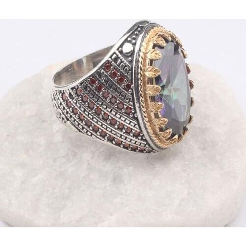 Mystic Topaz Gemstone Mans Handmade 925 Silver Ring, Handmade Oval shaped Topaz Gemstone 18K Gold Platted Sterling Silver Ring