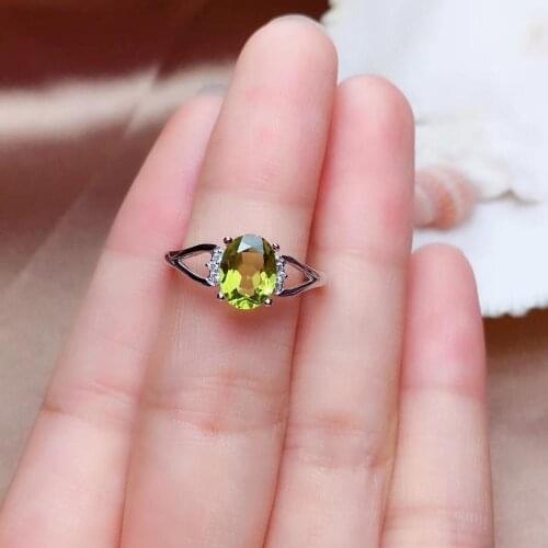 Fashion elegance Opening round Natural green peridot gem Ring S925 Silver Natural olivine Ring girl Womens party Rings Jewelry