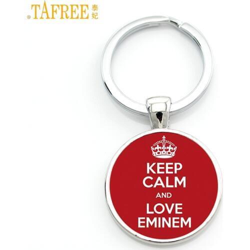 TAFREE Keep Calm And Love Eminem mens keychain fashion Hip Hop Rap singer key chain ring holder for car bag pendant jewelry CT49