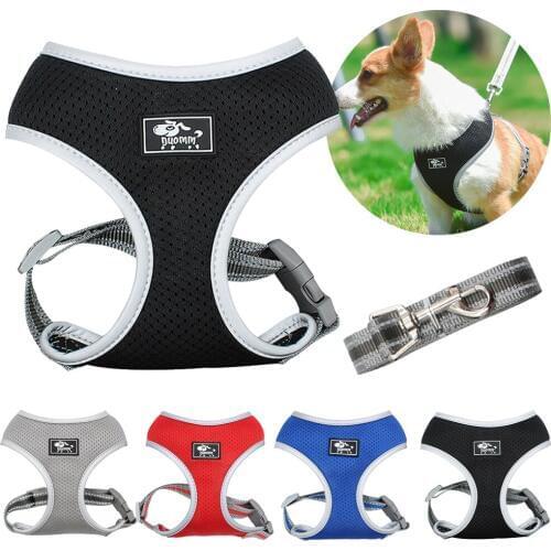 Soft Mesh Dog Harness and Lead Set Breathable Reflective Walking Vest Dog Accessories for Small Dogs Dog Leash Yorkshire Terrier
