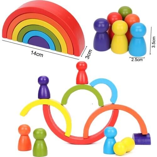 Set of 12pcs Baby Toys Wooden Rainbow Stacker 14cm Small Nesting Puzzle Blocks Montessori Educational Toys for Kids Baby