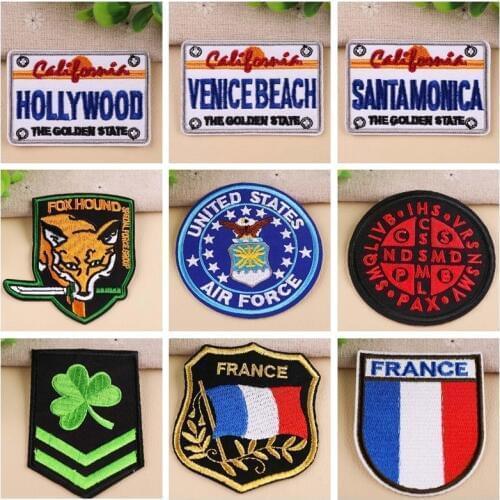 Lucky Clover Patches Iron On Stickers Military Letter Appliques DIY Embroidered Decor Clothes Stickers Wolf Knife Flag Badges