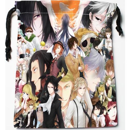 New Arrival Bungo Stray Dogs Drawstring Bags Print 18X22CM Soft Satin Fabric Resuable Storage Storage Clothes Bag Shoes Bags