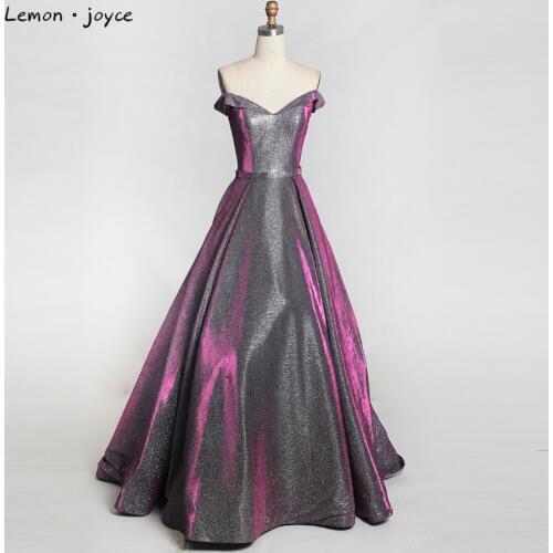 Lemon joyce Prom Dresses 2020 Sexy Off the Shoulder Simple Shiny A-line Floor Length Prom Dress Long Elegant Party Gowns