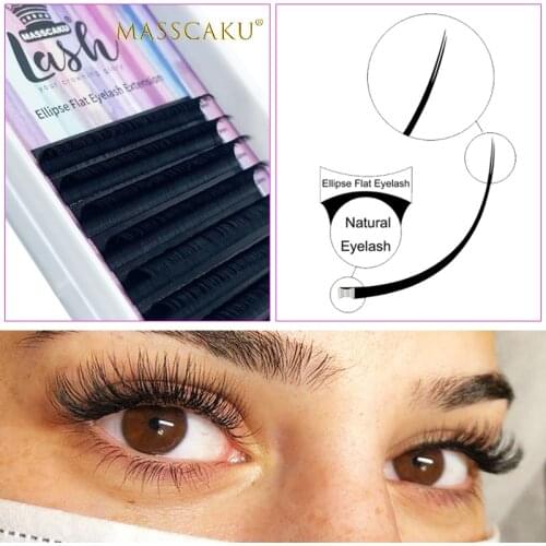 New best selling premium ellipse extension soft deep black matte faux mink flat eyelash trays natural flat lashes bulk vendor