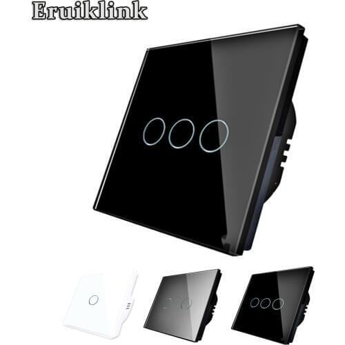 Luxury waterproof crystal tempered glass panel touch switch, EU standard lighting switch, power switch 1/2/3Gang 1 way, 110-220V