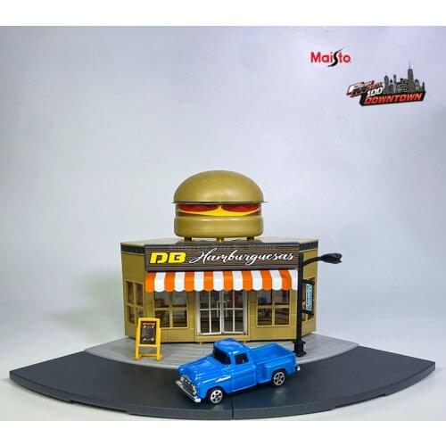 Maisto new city street view assembly hands-on DIY simulation alloy car model car model collection toy car gift Burger shop