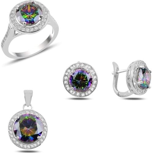 Silver 925 Sterling Mystic Topaz Zircon Engagement Set