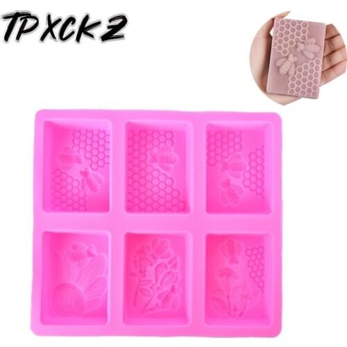 1pc Honey Bee Silicone Soap Mold DIY Handmade Craft 3D Soap Mold Rectangular 6 Forms Soap Molds For Soap Making