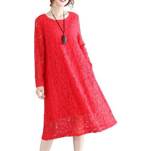 Spring Autumn Women Lace Dresses Female New Casual Loose Plus Size Long Dress Girls Elegant Sexy Hollow Out Party Vestidos AB572