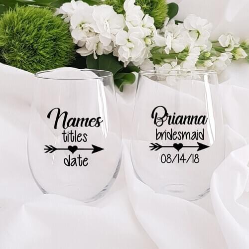 Heart Arrow Bridal Party Wine Glass wall Decals Custom Bridesmaid Tumbler Vinyl wall Sticker Cups Decal Wedding Decoration HY994