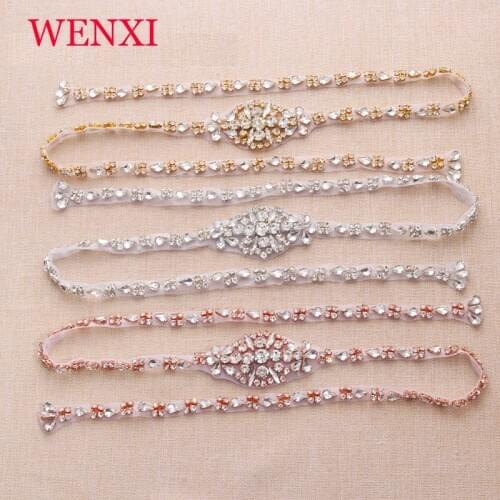 WENXI30CS Wholesale Rose Gold Crystal Rhinestone Applique For Wedding Dresses Waistband DIY Bride Gown Sash WX895