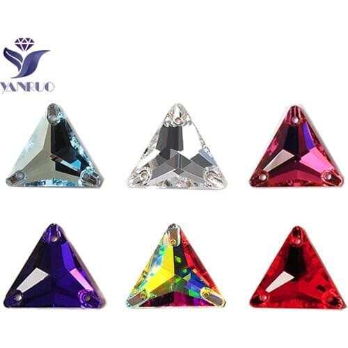YANRUO 3270 Triangle 12-22mm Hot Sew On Stones Glass Strass Crystal Flatback Sewn Rhinestones For Dress With Rhinestones