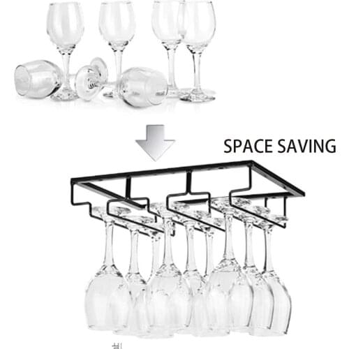 Iron Wall Mount Wine Glass Hanging Holder Goblet Stemware Storage Organizer Rack Glass Rack Under The Cabinet For Bar Kitchen