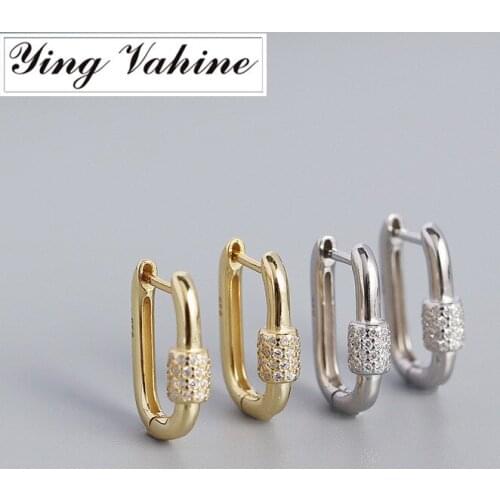 Ying Vahine 100% 925 Sterling Silver White Zircon U Shape Hoop Earrings for Women Jewelry