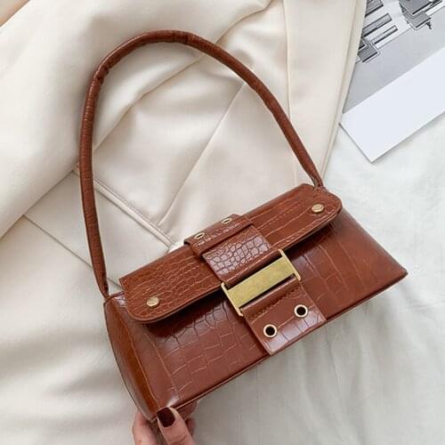 New Design Flap Women Armpit Bags Solid Color Buckle Women Underarm Shoulder Bags Crocodile Pattern PU Leather Female Baguette