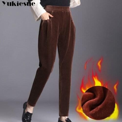 Winter warm fleece thick harem Pants Women Loose Solid Corduroy High Waist Womens Long female Trousers Korean Style plus size