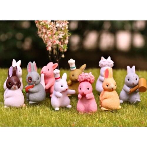 12Pc/Set Cute Bunny Family Creative Cartoon Small Doll Decoration Diy Grass Decorat Desktop Cake Decor Tool Resin Kid Gift TW037