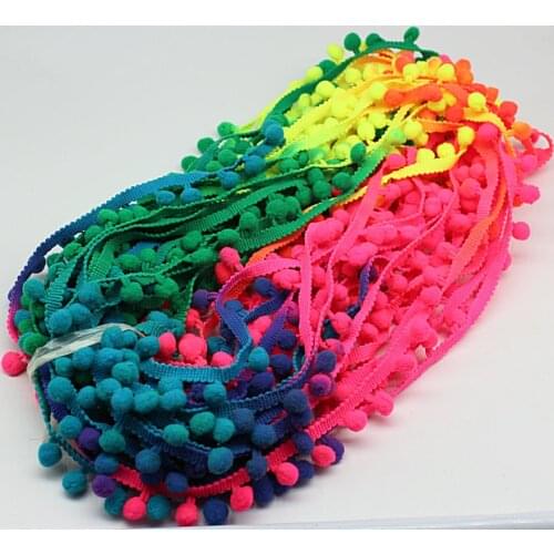 60 yards Handmade Rainbow 10mm-12mm Pom Pom Ball fringe Trim Ribbon DIY Craft Braid lace hair accessories