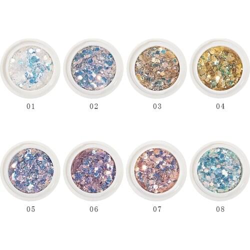 8pcs Shinning Colorful Nail Glitter Powder Mermaid Hexagon Nail Flakes 3D Sequins for Nail Art Dust DIY Tips Pigment Set,K-21m-8