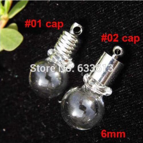 Free ship! 300pcss/lot 6mm bamboo joint ball glass vial pendant, glass pendant, glass bottle with metal cap plug charm pendants