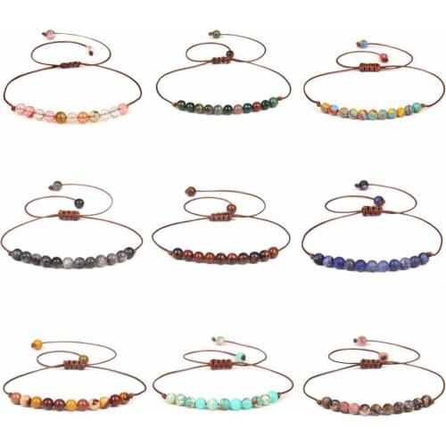 4mm Beads Bracelet Men Women Natural Stone Agates Bracelets Braided Rope Bracelet Adjustable Bangle Handmade Jewelry Healing