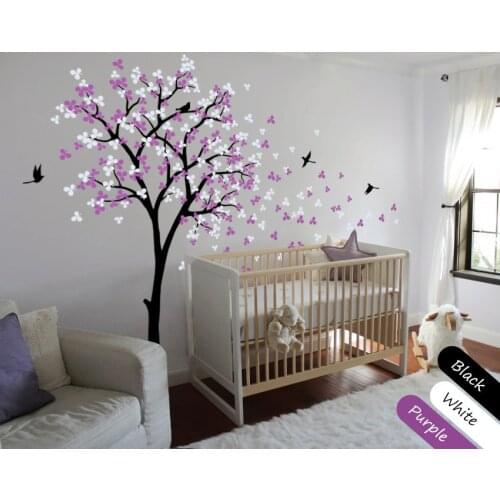 Nursery Children Bedroom Wall Decoration Tree Sticker Blossoms With Flying Birds Home Decor Wall Mural Vinyl Special Decal T-3