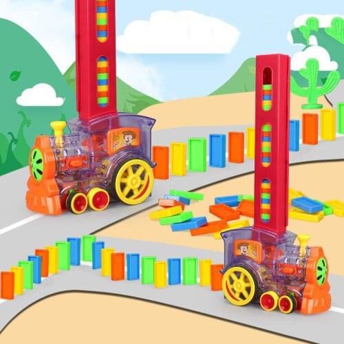 Kid Educational DIY Toy Domino Train Car Set Game Sound Light Automatic Laying Domino Brick Colorful Dominoes Block For Children
