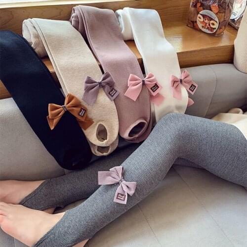Teens Girl Leggings With Bow 4-13Y Princess Autumn Winter Casual Pants Cotton Slim Leggings Baby Girl Bowtie Cute Knit Leggings