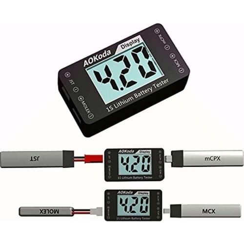 FATJAY AOKoda AOK-041 1S Lithium Battery Tester Indicator for Checker For JST MOLEX mCPX MCX Plug Connector Battery Voltage