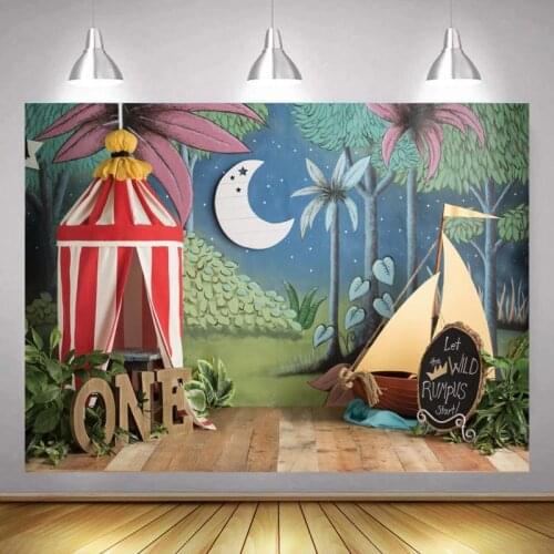 Newborn 1st Birthday Photography Background Moon Night Forest Cample Wild One Baby Shower Backdrops Wood Floor Photoshoot