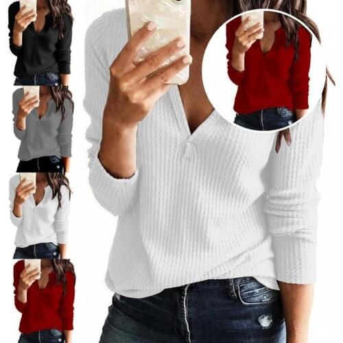 Spring Autumn Stylish Waffle Long Sleeve T-shirt Lady Solid Color T-shirt Breathable for Dating
