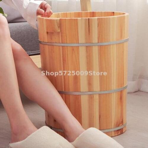 45cm High Foot Soaking Bucket Chinese Fir Foot Washing Basin Foot Bath Bucket Deep Wooden Bucket Over Leg Zusanli Foot Soaking B