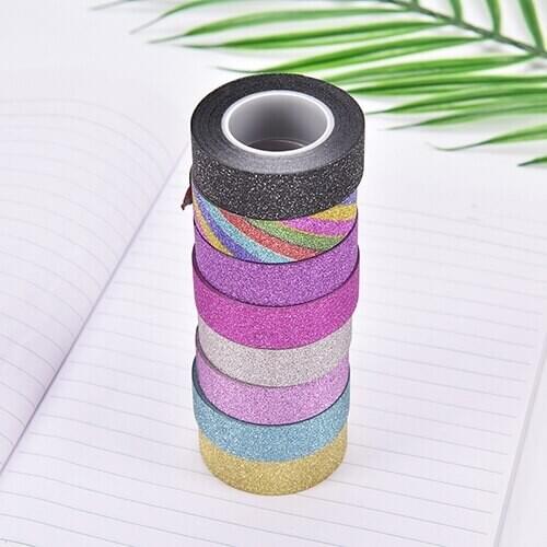 Hot Sales 10m Glitter Sticky Paper Masking Adhesive Tape Label Craft Decorative Diy Photo Albums Planner Stationery Tapes