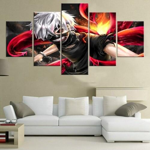 Canvas Painting Wall Art with Frame 5 pieces Tokyo Ghoul Ken Kaneki Anime Paitings Poster For Living Room Home Decor Pictrues