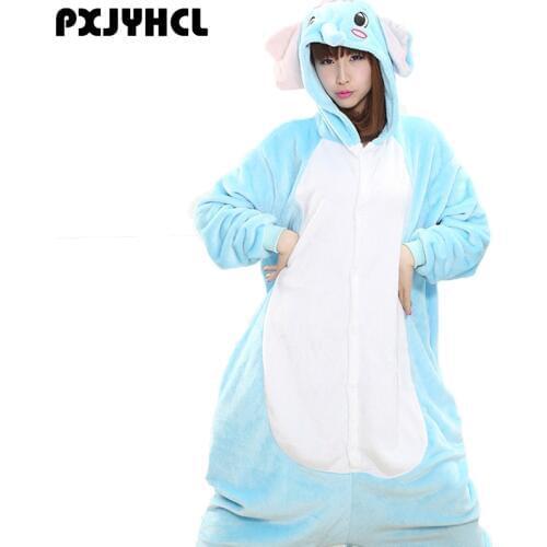 Adult Anime Kigurumi Onesie Blue Elephant Costume Pajamas For Women Men Animal Wolf Cosplay Onepiece Sleepwear Home Cloths Girl