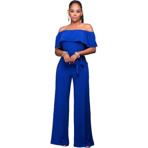 S-XL Women Off Shoulder High Waist Wide Leg Pants Jumpsuit Romper