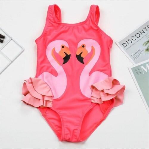 2-8Y Baby Girls Swimwear Children 2021 Summer Kids Bikini Flamingo Ruffle Children Swimsuit Baby Bathing Suit Beachwear