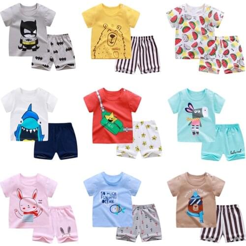 Summer Childrens Short Sleeve Shorts Set Pure Cotton T-shirt For Baby Boys And Girls Toddler Kids New 2020