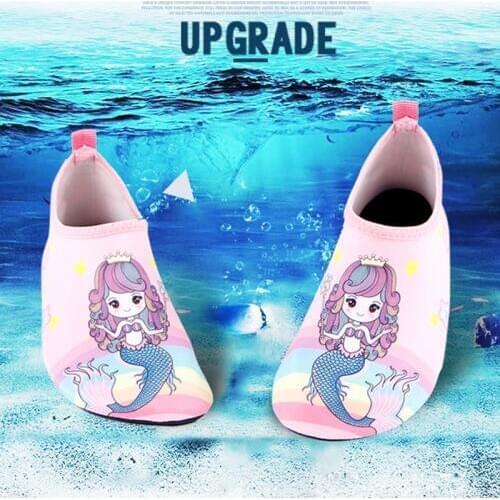 Summer beach Shoes Kids Cartoon Mermaid Pattern Swiming Shoes Girls Boys Barefoot Soft Bottom Non-slip Kids Water Shoes